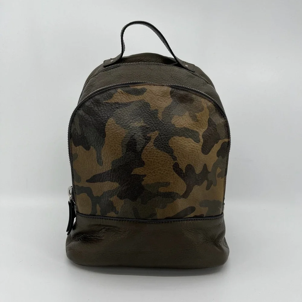 Margot Backpack Purse Leather Camo Olive Green Double Zip Casual Travel Bag